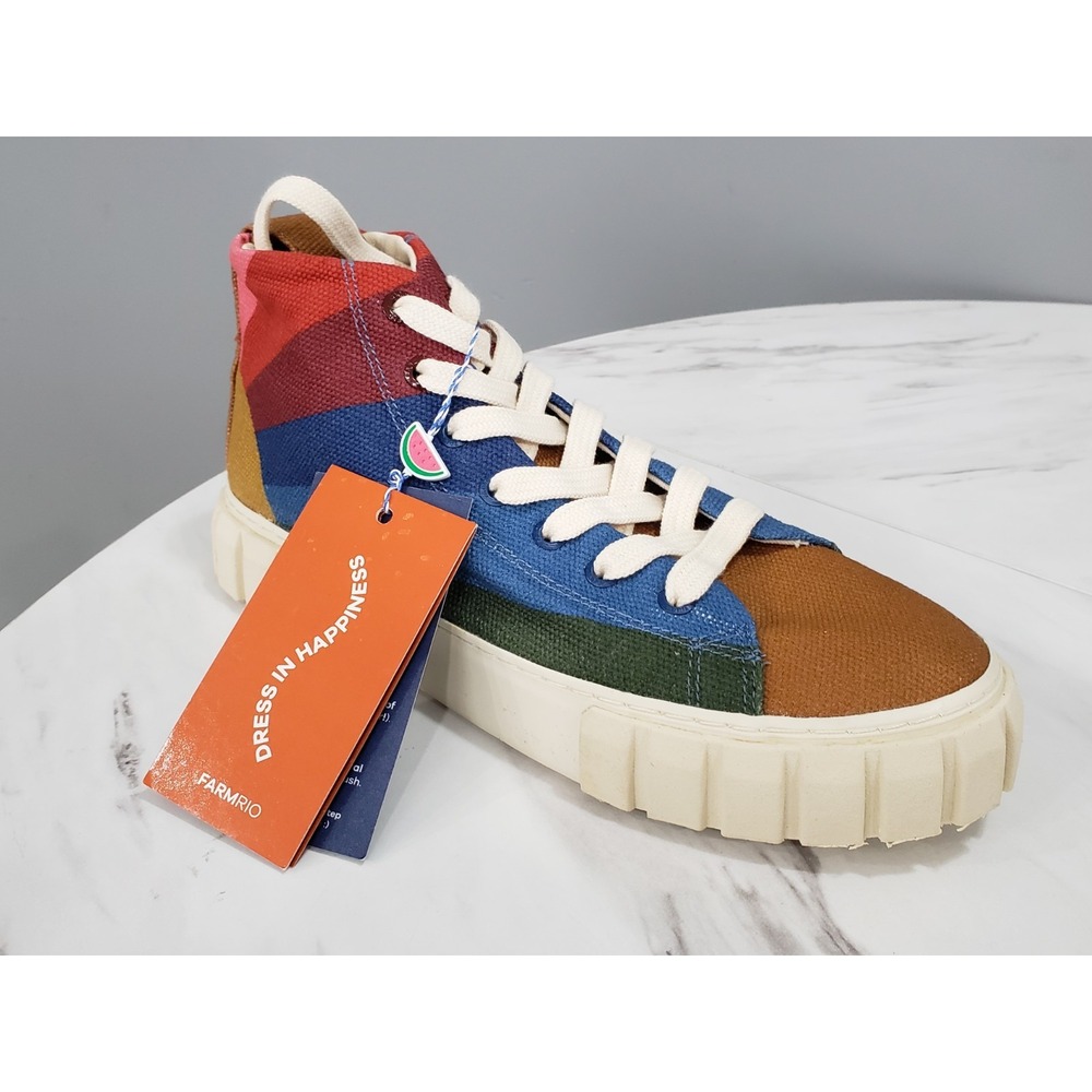 NEW NO BOX FARM Rio Rainbow Sun Platform High Top Sneaker Shoes Size 9 Festival